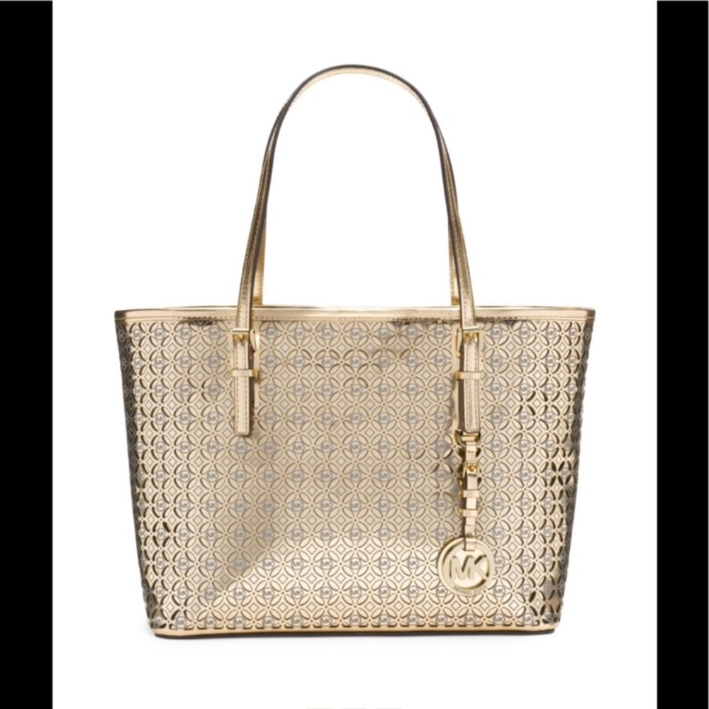 Michael Kors Floral Perforated Gold Metallic tote